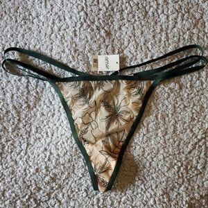 NWT Aerie Show Off Tropical Floral Embroidery V-String Thong Panty in Sycamore